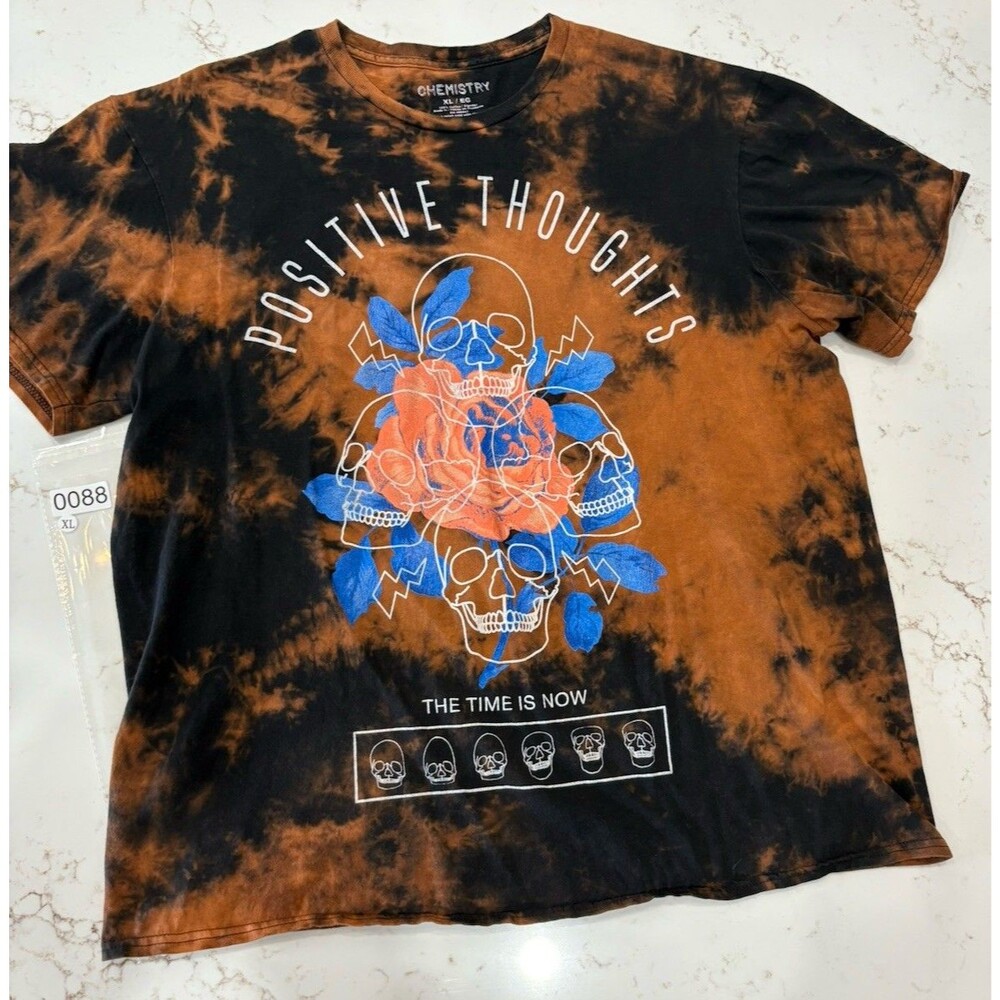 Chemistry Shirt Womens xLarge Positive Energy Skull Rose Graphic Print Tie Dye